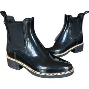 Lemon Jelly Womens Ava Chelsea Rain Boots Black Pull On Almond Toe Ankle 7 EU 38